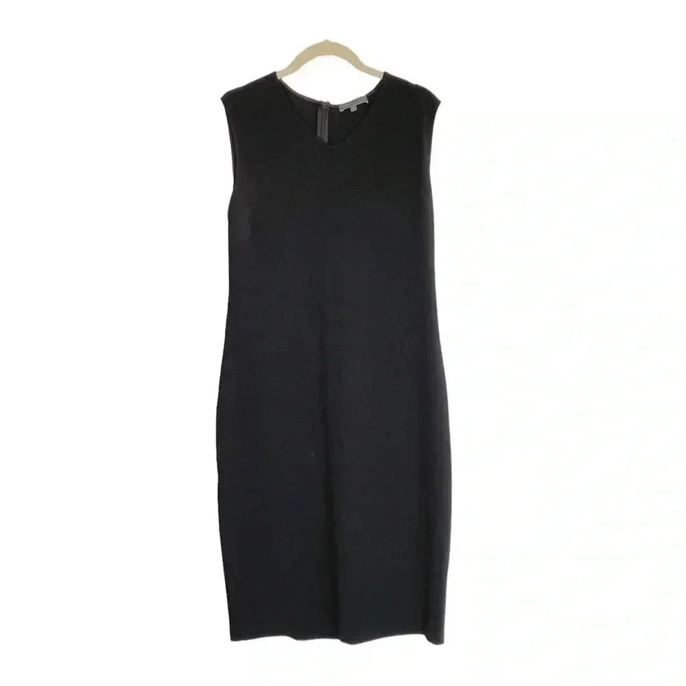 Vince Black Sleeveless Ponte Dress Size 12 Stretch Office LBD Classic Career